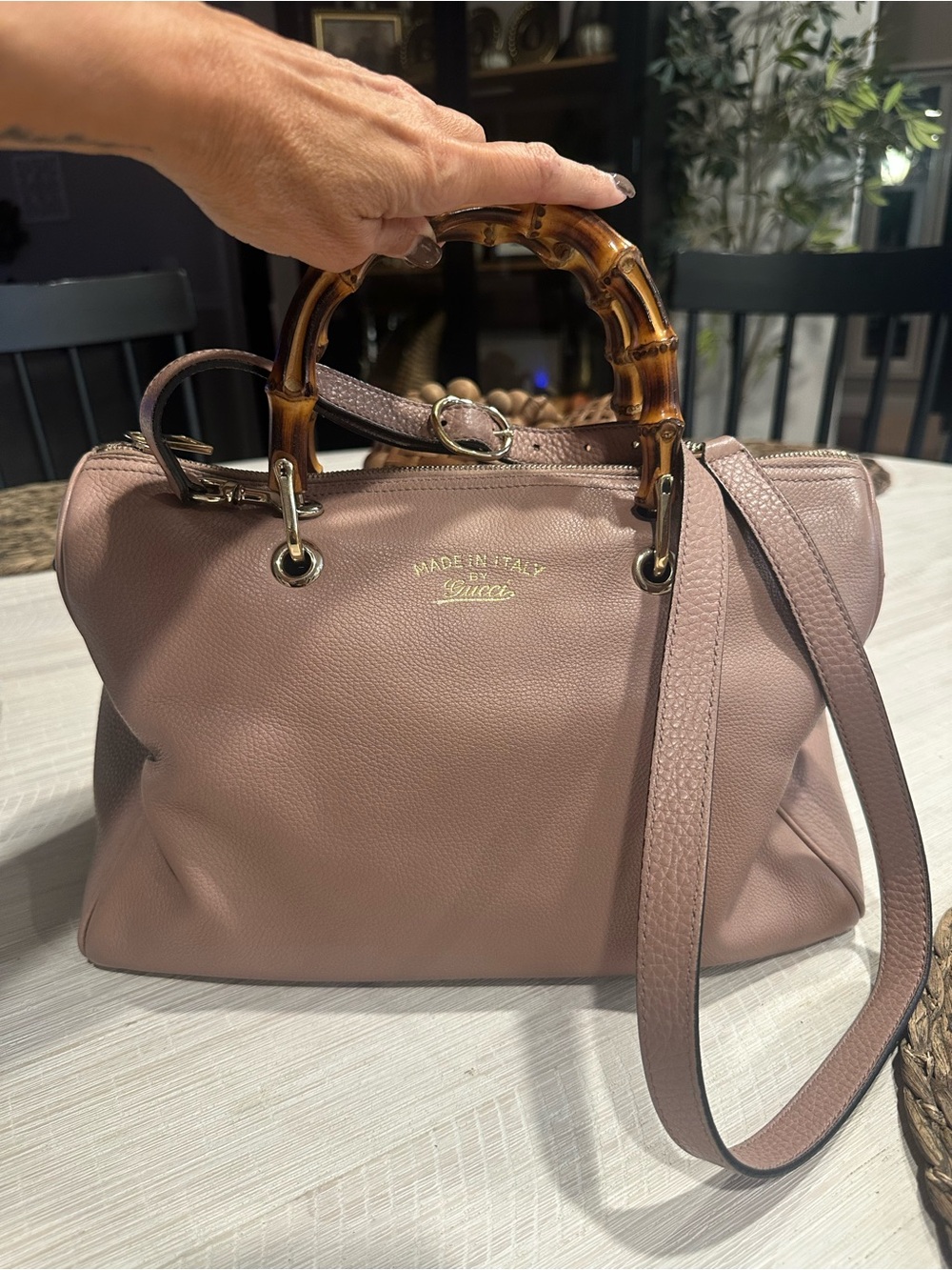 Gucci Dusty Rose Leather Satchel with Bamboo Handles